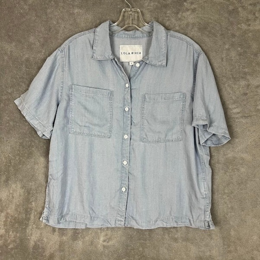 Lola River Chambray Camp Shirt Womens S Tencel Lightweight Minimalist Classic